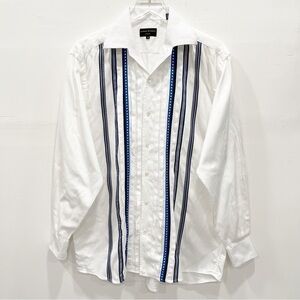 Alfred Dunhill Embroidered Stripe Long Sleeve Shirt Button Down Made In Italy M